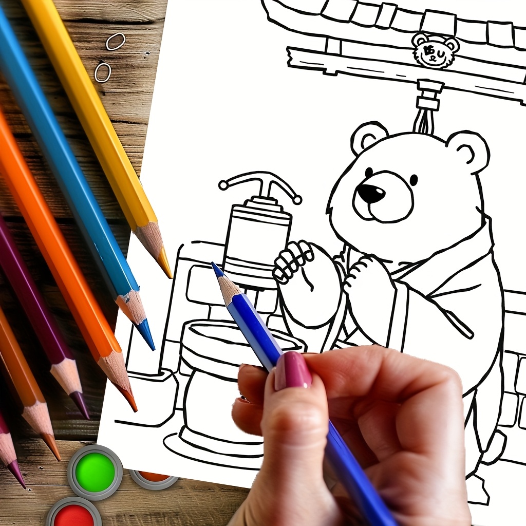 28 Pages Cute Bear in Japan Co - Adult Coloring Book Stress Relief ulasan dan harga