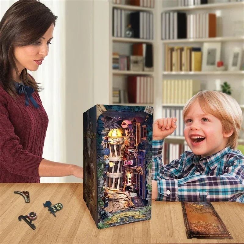 Retro DIY Magic Night Alley Wo - Diy Wooden Book Nook Kit Shelf Insert ulasan dan harga