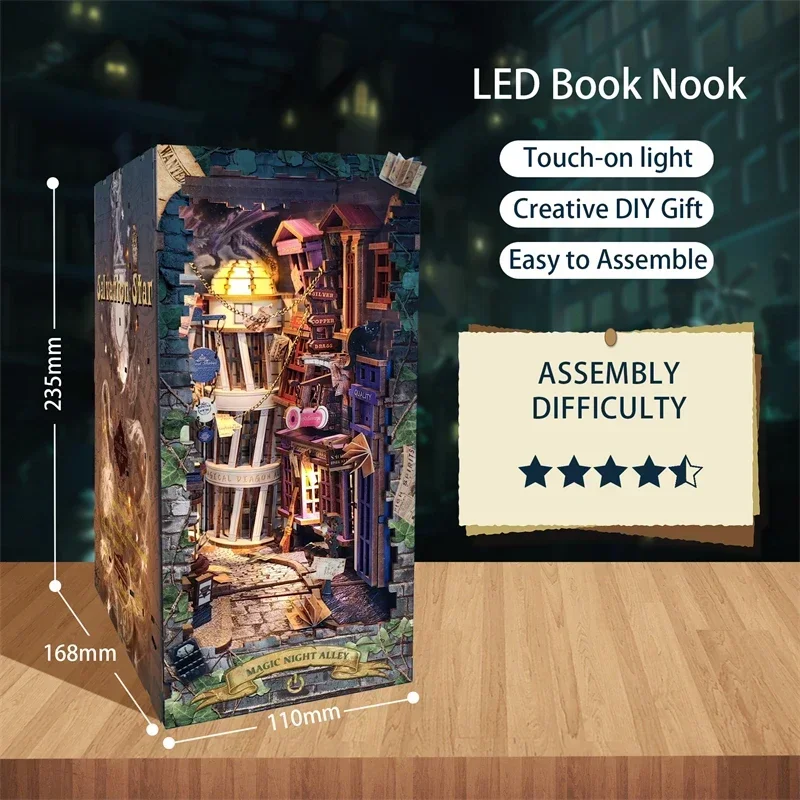 Retro DIY Magic Night Alley Wo - Diy Wooden Book Nook Kit Shelf Insert ulasan dan harga