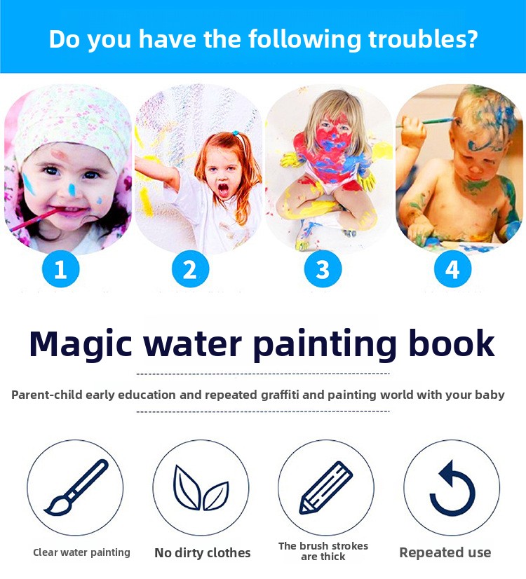 1 Book+1 Pen Reusable Magic Co - Reusable Water Magic Coloring Book ulasan dan harga